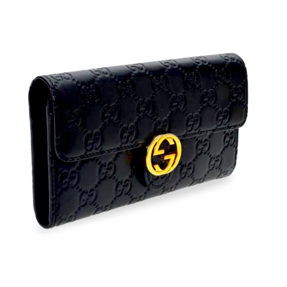Gucci Black Guccissima Leather Gg Icon Continental Wallet With Box & Dust Bag